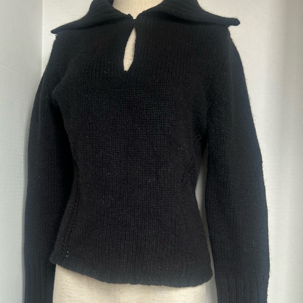 Express Merino Wool Angora Blend Sweater | Black Keyhole Collar | Size L